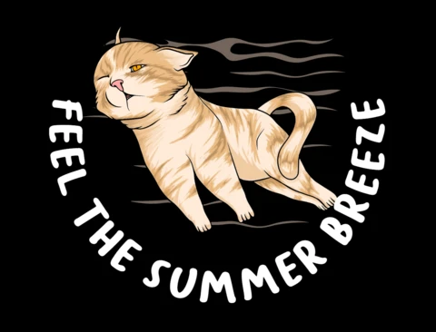 Summer Breeze Cat Chill Cartoon Pet Illustration with Feel-Good Vibes for Seasonal Merch T-Shirt Design Template
