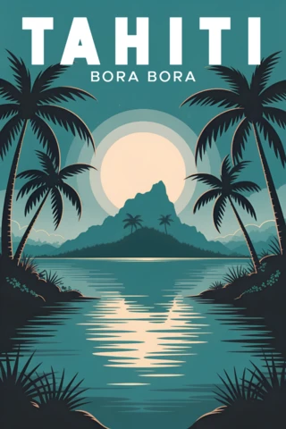 Tropical Paradise Design Template for Travel Posters Featuring Bora Bora and Palm Trees