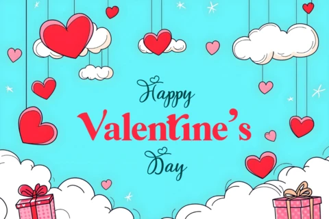Carte de Saint-Valentin avec nuage en forme de coeur