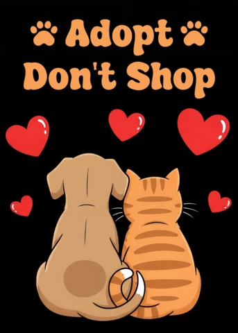 Adopta, no compres, plantilla de diseño para camiseta de rescate animal.