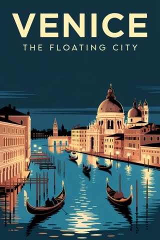 Venice Floating City Retro Design Template for Posters