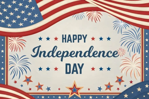 Plantilla patriótica del día de la independencia americana con diseño de estilo vintage de feria divertida