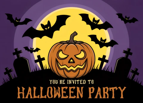 Spooky Halloween Party Invitation Template with Pumpkin Design