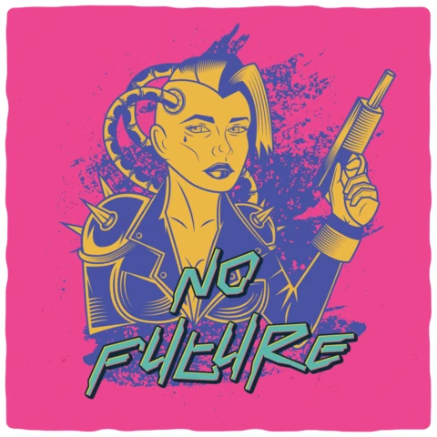 No future cybergirl plantilla de diseño de camiseta