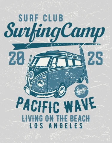 Surfing Camp With Bus T-shirt Design Template