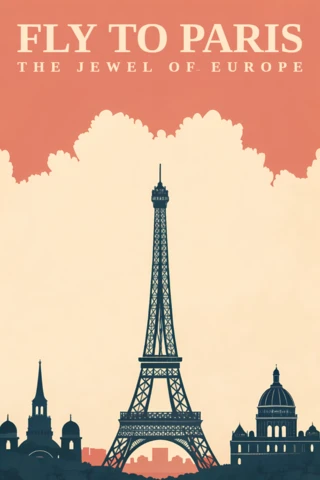 Design del poster di viaggio vintage con skyline di Parigi per uso promozionale