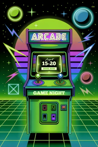 Modèle de conception d'événement de nuit de jeu d'arcade rétro avec des graphismes néon