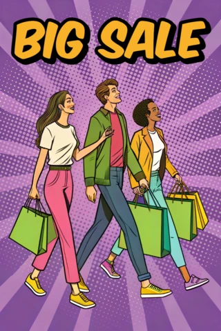 Template di design per shopping pop art per grandi promozioni di vendita