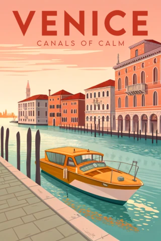 Venice Canals of Calm Retro Design Template for Travel Posters
