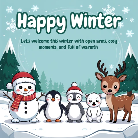 Plantilla de diseño de animales de invierno para tarjetas de felicitación navideñas
