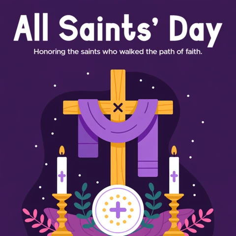 Template de design para o dia de todos os santos com cruz e velas para celebração religiosa