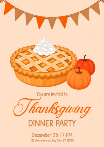 Thanksgiving Dinner Party Invitation Template with Pumpkin Pie Design