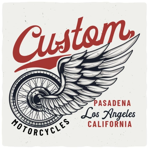 Vintage Illustration of Motorcycle Wheel and Wing Poster Design