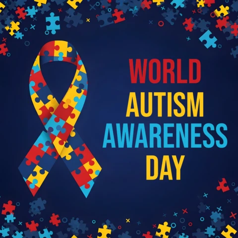 Colorful Puzzle Ribbon Design Template for World Autism Awareness Day Poster