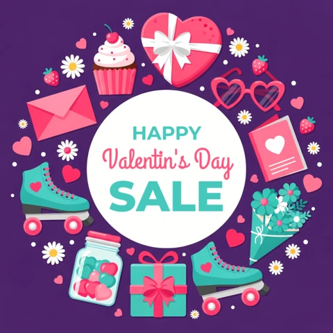Valentine's Day Sale Template with Colorful Skate Design for Promotional Flyers