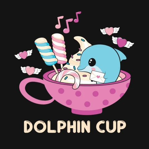 Kawaii delphin in einer tasse valentinstag t-shirt vorlage