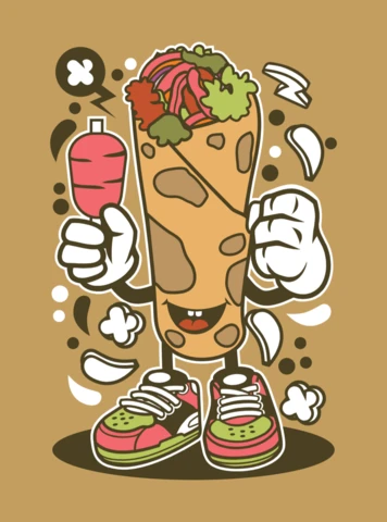Kebab Cartoon Character T-shirt Design Template