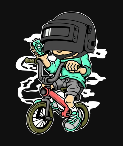 PUBG Battleground Biker Comic Caricature Pop Culture T-Shirt Design Template