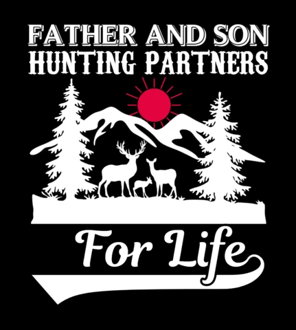 Father and Son Hunting Partners Design Template with Mountain and Forest Theme