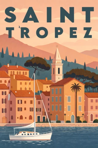 Plantilla de diseño de cartel de viaje vintage retro de Saint Tropez para arte de pared