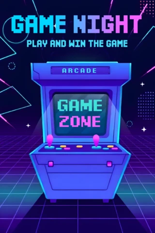 Modèle de soirée de jeux d'arcade rétro pour affiches d'événements