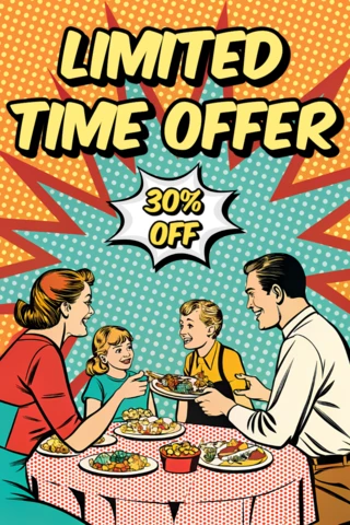 Template de promoção de jantar em família retrô para design de panfleto