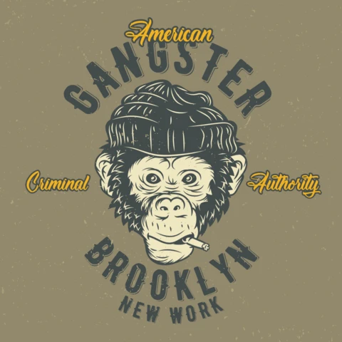 Modèle de t-shirt avec visage de singe et de gangster