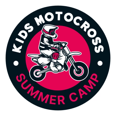 Kinder motocross sommerlager logo entwurfsvorlage