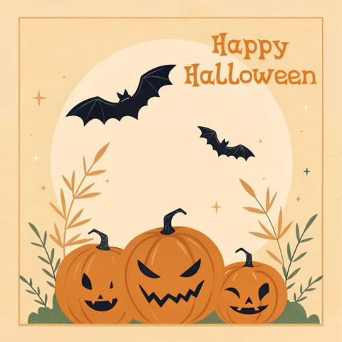 Spooky Halloween Pumpkin Design Template for Greeting Cards
