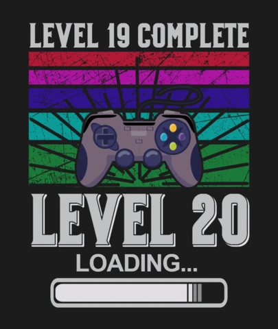 Vintage level 19 complete level 20 loading bar gaming t-shirt design template