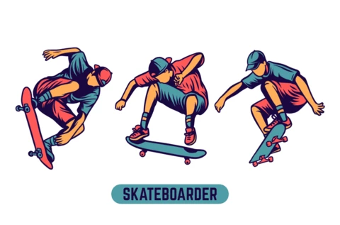 Modelo de design de ilustração colorida de um skatista