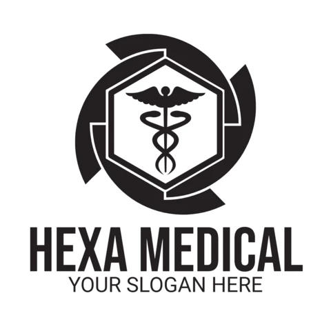 Hexa medical health caduceus logo design template