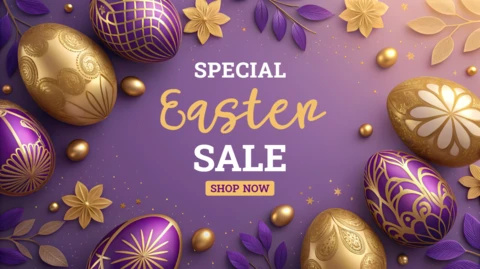 Elegant Easter Sale Template Design with Gold and Purple Accents