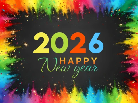 Colorful New Year 2026 Celebration Template Design for Greeting Cards