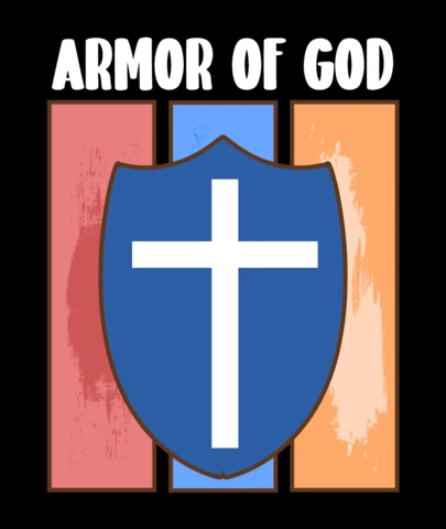 Camiseta com design de gráfico de armadura de Deus com cruz e escudo cristão