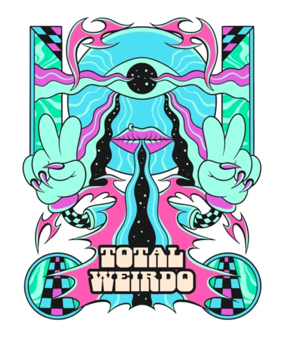 Total Weirdo Retro Design Template with Vibrant Psychedelic Art Style