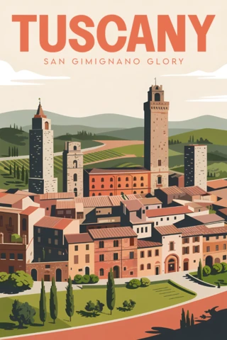 Modèle de design vintage de Toscane pour affiches de voyage