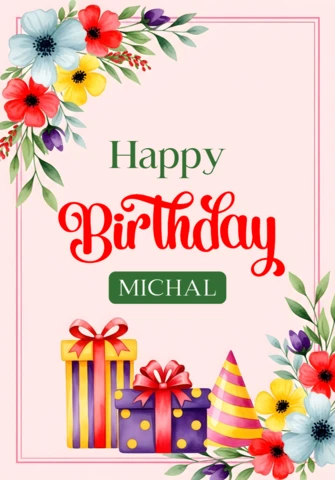 Floral Birthday Celebration Template with Gifts Design for Greeting Cards