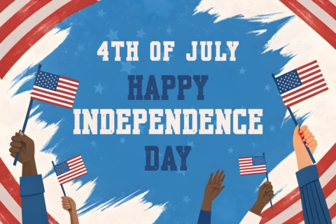 Independence Day Celebration Design Template with American Flags and Hands