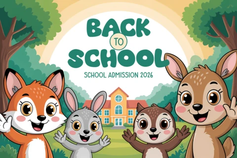 Modèle de design animal de retour à l'école pour les flyers d'admission des enfants