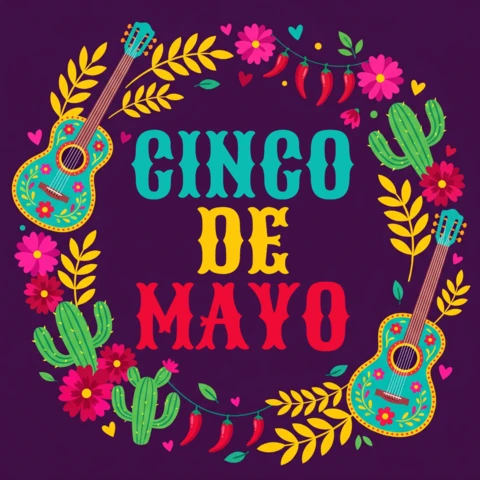 Cinco De Mayo Fiesta Design Template with Guitars and Cacti for Whimsy Party Invitations