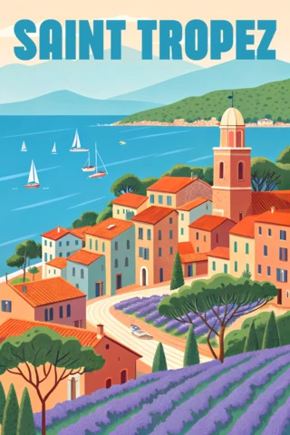 Plantilla de diseño de cartel de viaje vintage de Saint Tropez para arte de pared