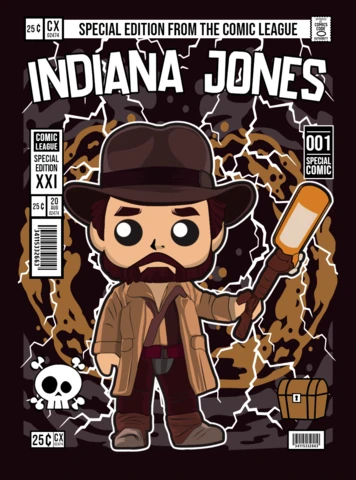 Modelo de design de capa de revista do personagem de desenho animado Indiana jones