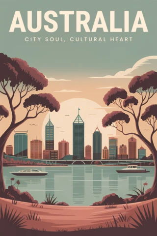 Modelo de design de paisagem urbana retrô da Austrália para pôsteres de viagem