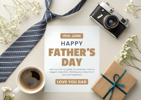 Father's Day Gift with Breakfast Design for Greeting Card Template