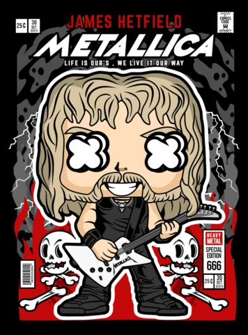 James Hetfield Metallica Cartoon Character Magazine Cover Design Template