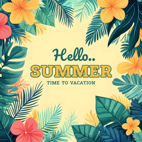 Summer Vacation Tropical Design Template with Floral Elements