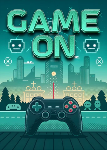 Modèle de design de jeu rétro pour t-shirt avec manette et style pixel art