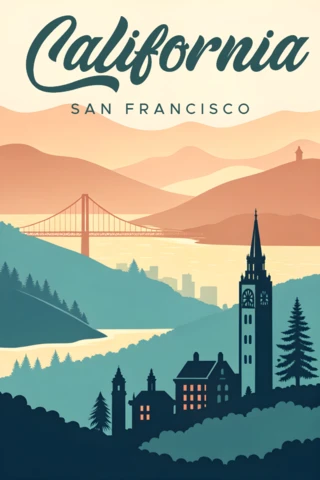 Template de design vintage de San Francisco, Californie pour affiches de voyage