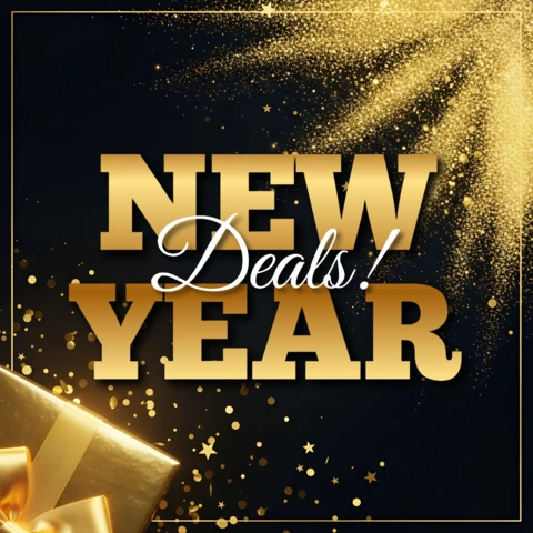 Gold Glitter New Year Deals Template for Promotional Flyers